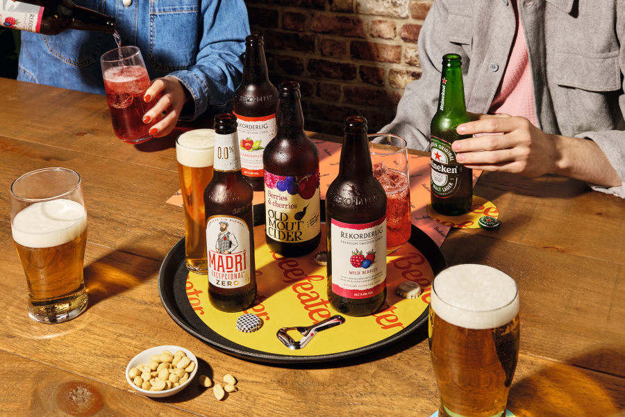 beefeater drinks on table - cider and beer